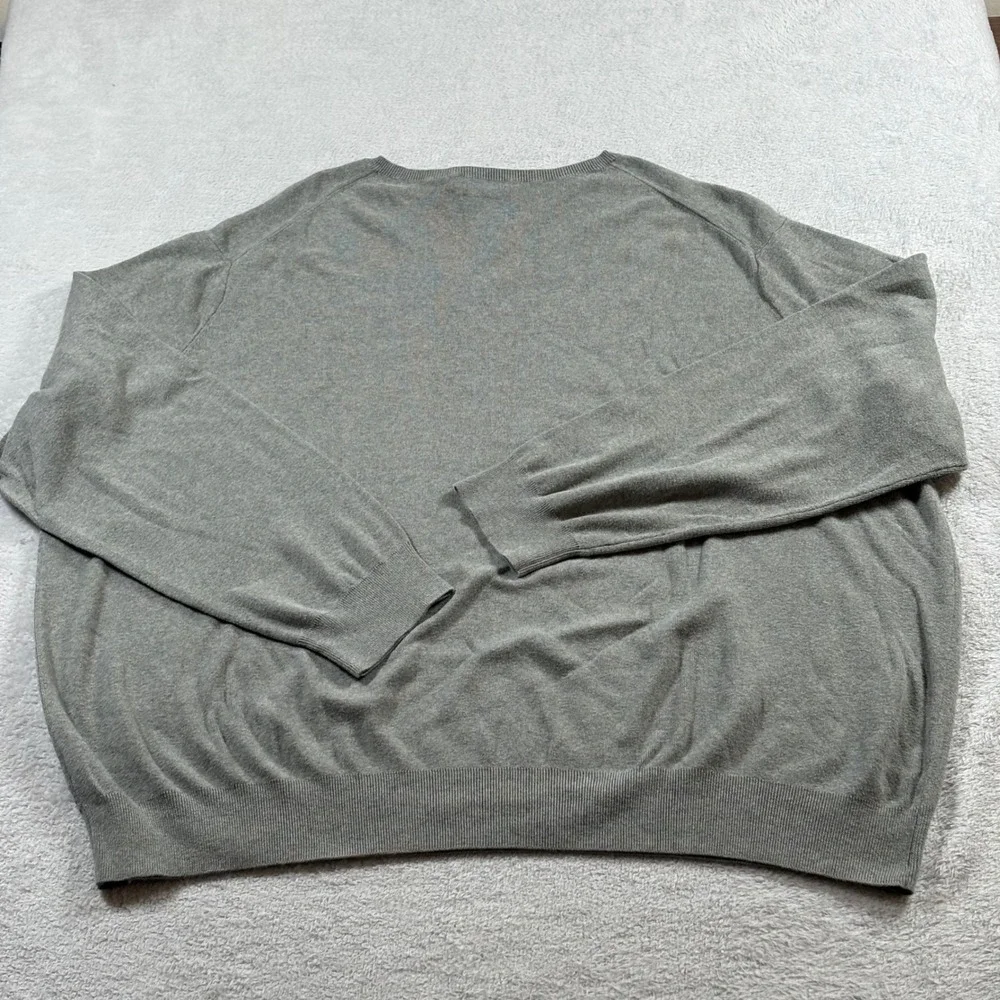 Polo Ralph Lauren Mens 4XB Gray Pima Cotton V-Neck Sweater Big & Tall Logo
